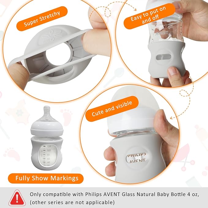 Silicone Sleeves for Avent Glass Natural Baby Bottle,6 Pack Bottles Shatter Proof Bottle Covers,Anti Flow Holder Compatible Baby Bottle 4 oz & 8 oz,BPA Free(Grey+Blue+Green)