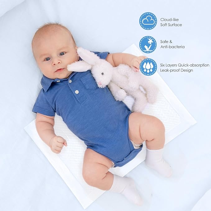Disposable Changing Pads for Baby, 100 Pack 13 x 18 in Disposable Changing Pad Liners, Waterproof Disposable Underpads, Ultra Absorbent Super Soft Breathable Diaper Changing Mat