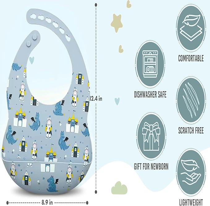 BPA-Free Silicone Baby Bibs with Travel Case, Toddlers Boys/Girls, Large Pocket, Adjustable, Toddlers 6-48 Months