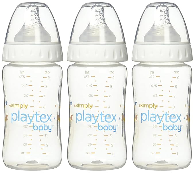 Playtex Baby Simply Playtex Complete Tummy Comfort Baby Bottles, 9 Oz (3 Count), Anti-Colic & Anti-Reflux Bottles for Newborn and Breastfeeding Babies, Feeding Essentials