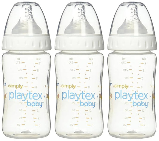 Playtex Baby Simply Playtex Complete Tummy Comfort Baby Bottles, 9 Oz (3 Count), Anti-Colic & Anti-Reflux Bottles for Newborn and Breastfeeding Babies, Feeding Essentials