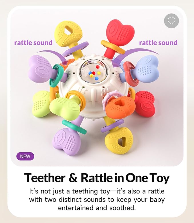 Baby Montessori Rattle & Teething Toys - Safe, Multi-Functional BPA-Free Silicone Sensory Learning Teether Baby Toys for Infant 0-12 Months Teething Relief & Fun Play Perfect Baby Gift for Boys Girls