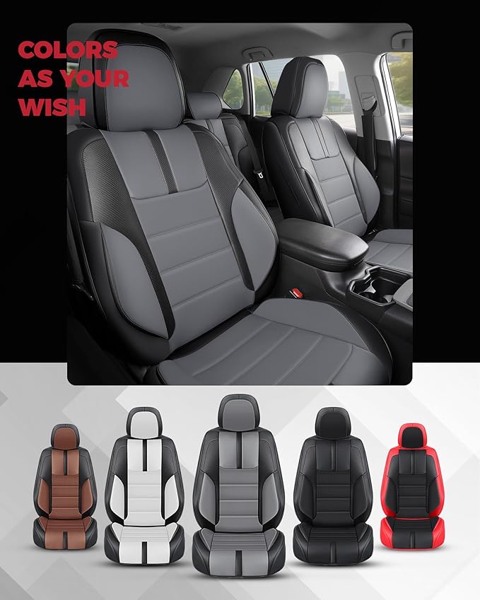 FREESOO Black Gray Car Seat Covers Full Set - Faux Nappa Leather Seat Covers for Cars, with Front Seatbelt Pads, Luxury Waterproof Cushion Protector Accessories Fit for Most 5 Seats Sedans SUV Trucks