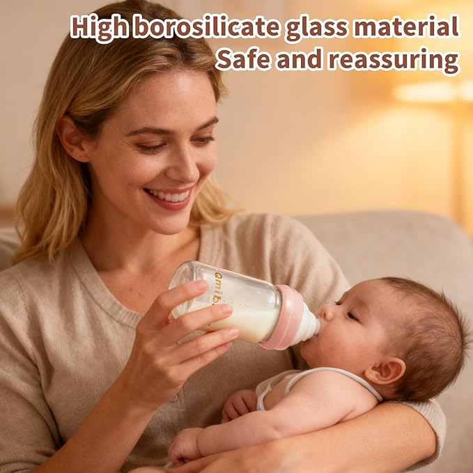 Breast Milk Storage Bottles 180ml 6oz BPA-Free Leak-Proof Baby Bottle for Breastmilk Storage Wide Neck Bottles with Screw Ring Sealing Disk Breastfeeding (Pink, 180ml-4Packs)