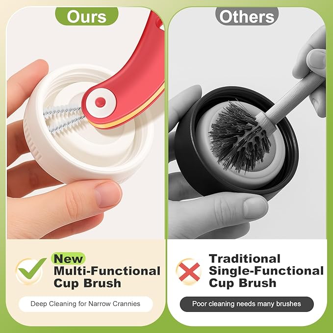 3 in 1 Cup Lid Cleaning Brush 4 Pack - Multifunctional Cleaning Brush Set for Tight Spaces, Bottle Gaps & Travel Mugs | Portable Durable Cup Lid Cleaner Tools with 4 Assorted Colors (Home Kitchen Use)
