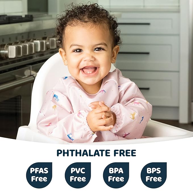 Tiny Twinkle Long Sleeve Bib for Babies & Toddlers – Waterproof Smock Bib for Eating – Machine Washable & Mess-Proof, Baby Feeding Essential & Shower Must-Have(Cotton Candy, 6–24M)