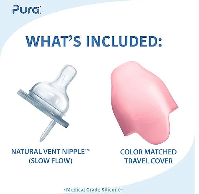 Pura Kiki 5oz/150ml Stainless Steel Anti-Colic Infant Bottle w/Silicone Natural Vent Nipple & Sleeve, 100% Plastic-Free, MadeSafe Certified, Medical-Grade Silicone - Rose Sleeve