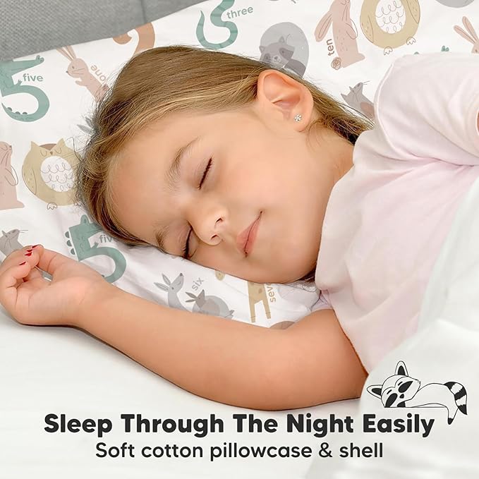 Toddler Pillow with Pillowcase - 13x18 My Little Dreamy Kids Travel Bed Pillows for Sleeping, Organic Cotton Small Pillowcase, Soft & Breathable, Machine Washable, Toddlers 2-5 Years Old (Wild Count)