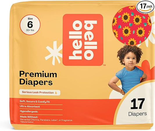 Hello Bello Diapers, Size 6 (35 lbs) Flower Child, 17 Count of Premium Disposable Baby Diapers, Hypoallergenic with Soft, Cloth-Like Feel