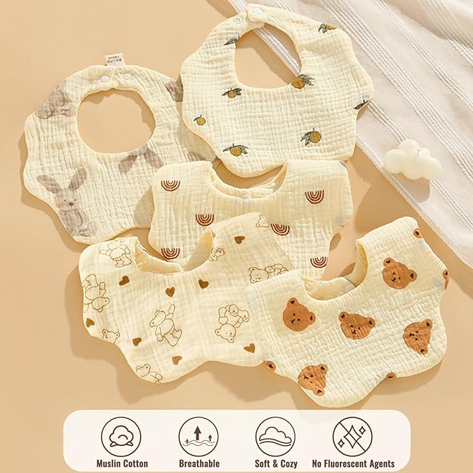 Muslin Baby Bibs for Drooling and Teething Newborn Drool Bibs for Baby Girl Boy