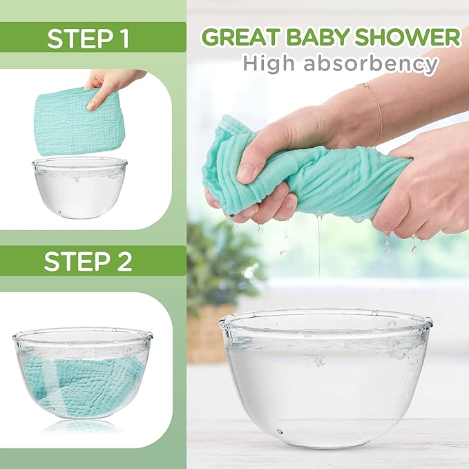 Breling 20 Pcs Baby Muslin Washcloth 12 x 12 Inch 100% Cotton Soft and Absorbent Muslin Washcloth Burp Cloth Wipe Newborn Face Towel for Baby Boy Girl Sensitive Skin (Blue, White, Green, Yellow, Pink)