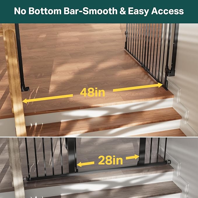 Cumbor 34" Extra Tall No Bottom Bar Baby Gate for Stairs, Wall Mounted Dog Gate Indoor for Larger Pets, Expandable 31.6-48" Safety Gate for Doorways, Wide Walk Thru Door for Easy Access (Black)