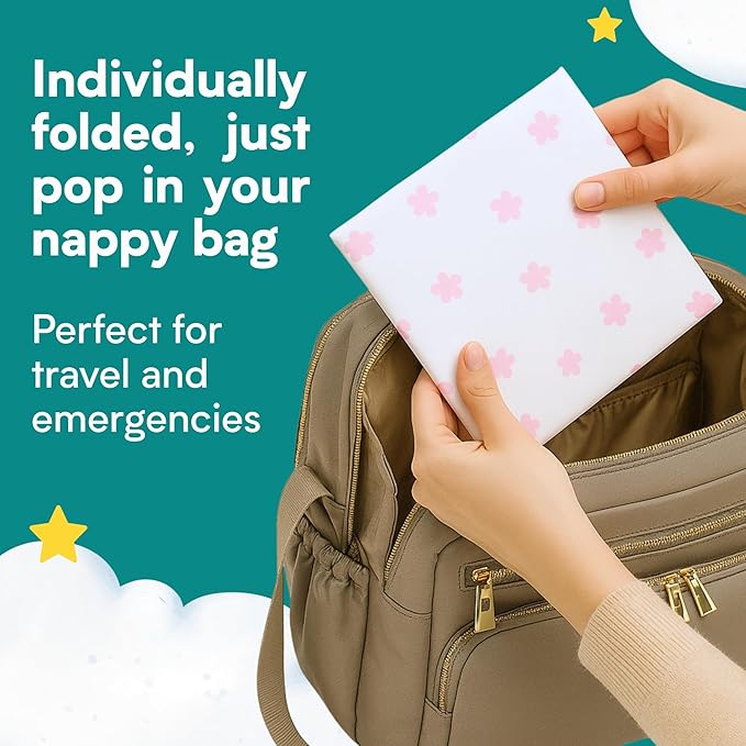 Eli with Love Disposable Baby Changing Pads - Soft, Waterproof & Leakproof Liners Absorbent Underpads - Large Travel Size Diaper Changing Mat for Home, Car, Diaper Bag - (60 Pack, Floral)