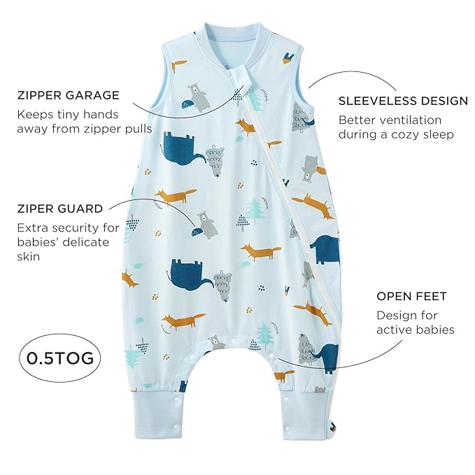 Duomiaomiao 2 Pack 0.5 TOG Toddler Sleep Sack 12-24 Months 100% Cotton Lightweight Baby Sleep Sack with Feet, Breathable Comfy Toddler Wearable Blanket