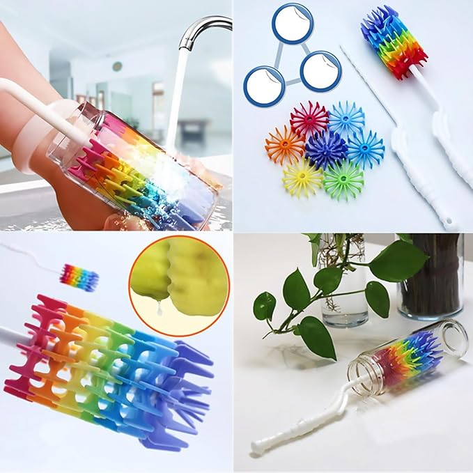 Rayhee Bottle Brush Cleaner-Baby Milk Bottle Cleaner Soft Silicone Bottle Brusher / 360 Degree Rotating Long Handle Brush for Washing Glassware, Cup, Decanter, Narrow Neck Brewing Bottle