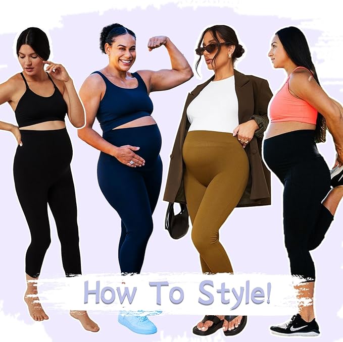 GROTEEN 3 Pack Women's Maternity Leggings with Pockets Over The Belly Workout Yoga Pregnancy Pants