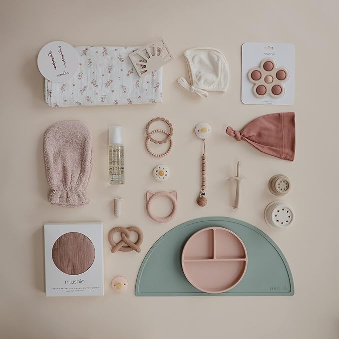 mushie Muslin Baby Swaddle Blanket | 100% Organic Cotton (Pink Flowers)