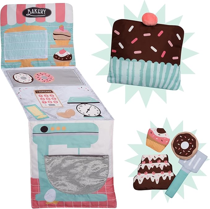 Lambs & Ivy Interactive 2-n-1 Soft Toddler Cupcake/Bakery Pillow Play Set