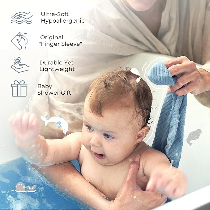 Momcozy Baby Washcloths - 4 Layer Design| Medium Thickness| Soft & Absorbent| Premium Cotton for Newborns' Skin-Great for Bathing, Wiping & on-the-go Use, Shower Gift and Essential(5 Pack, 10x10 inch)