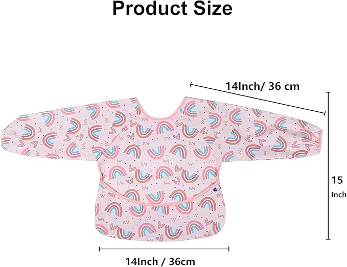 SPINFOX 2 Pack Baby Smock for Eating, Mess Proof Baby Bib, Waterproof Toddler Baby Feeding Bibs Shirt for Girl 6-24 Months