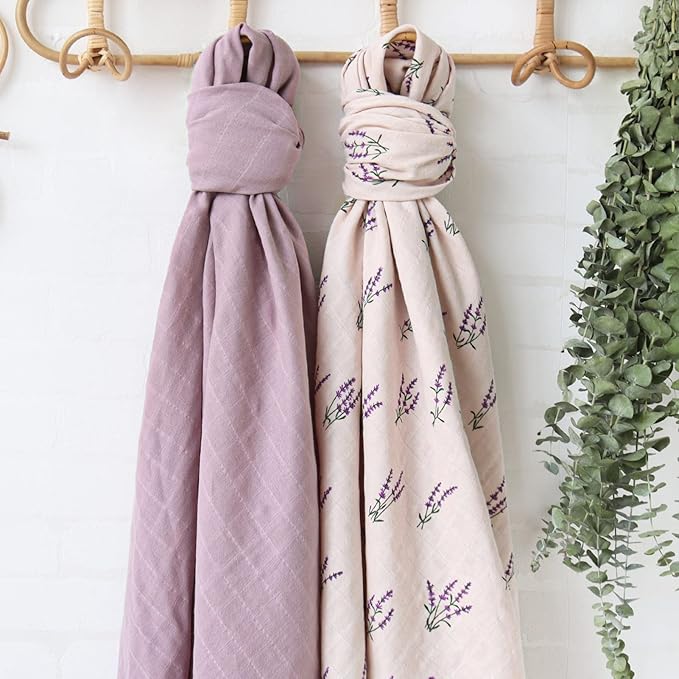LifeTree Baby Swaddle Blankets Girls, Organic Muslin Swaddle Blankets Unisex Swaddling Wrap Receiving Blanket for Newborn, Organic Cotton, Large 47 x 47 inches, Lavender & Mauve