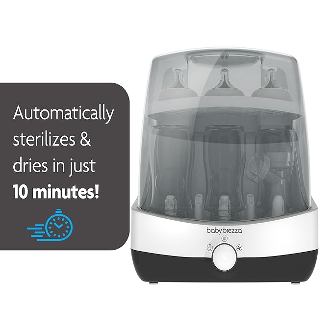 Baby Brezza Superfast 10 Minute Baby Bottle Sterilizer + Dryer - 75% Faster – Universal Electric Steam Sterilization for All Bottles, Pacifiers + Breast Pump Parts