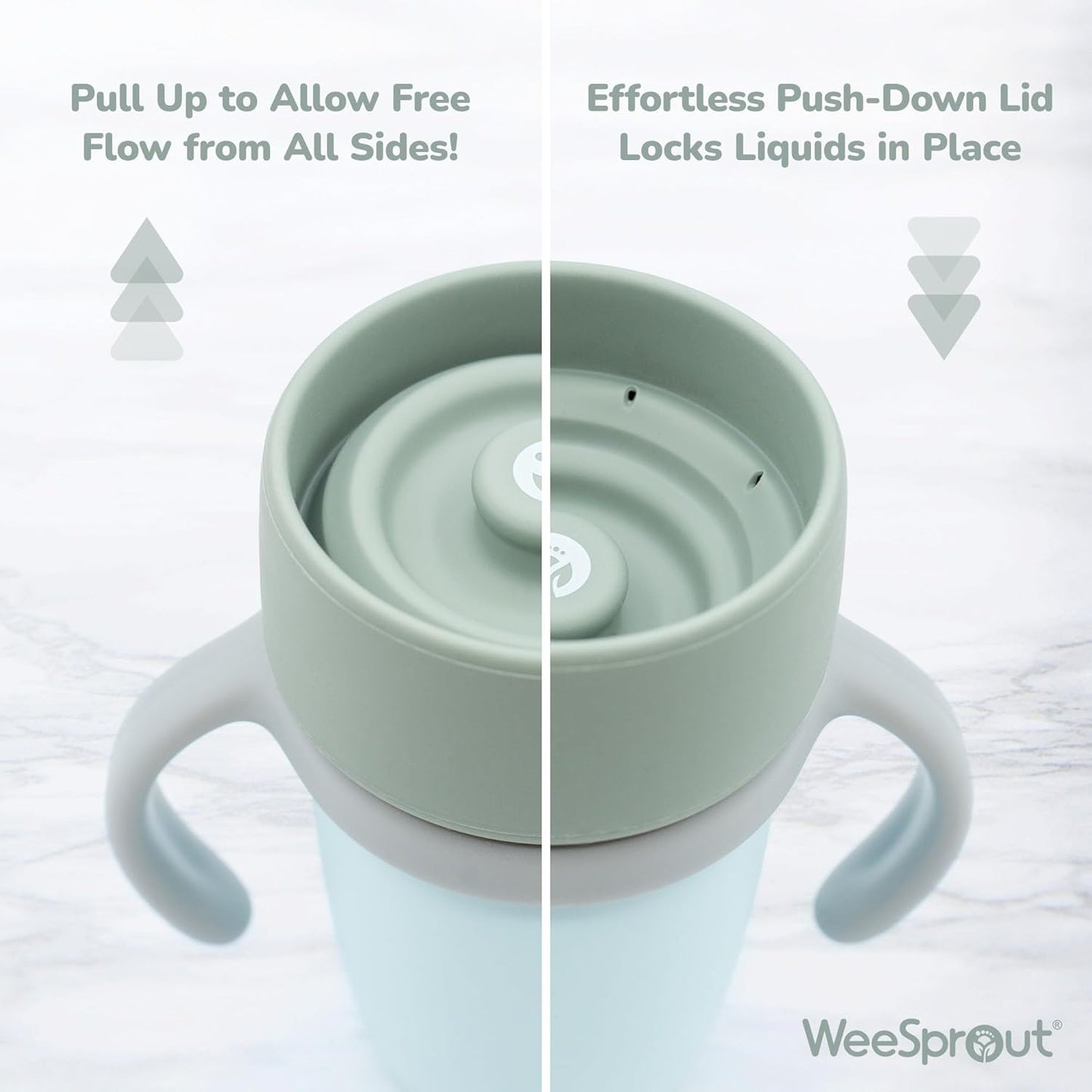 WeeSprout Baby Training Cup - Silicone Sippy Cup with Removable Handles for Weaning Off Bottle - Transition Spill-Proof Toddler Cups - No-Spill Design (Sky/Matte Green/Light Gray)