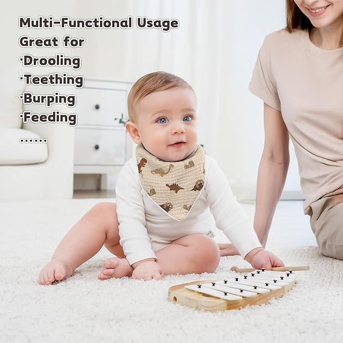 Susurration Muslin Baby Drool Bibs 6Pack Soft Triangular Adjustable Baby Bandana Bibs for Unisex Baby Girls & Boys