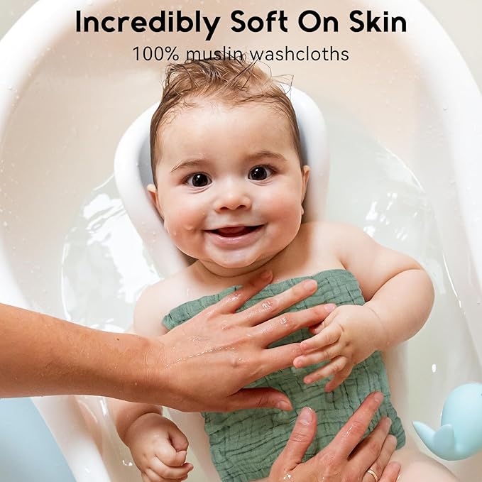 Muslin Baby Washcloths 6 Pack, 100% Cotton Wash Cloths for Babies, Large 12''X12'' Burp Cloths Absorbent and Soft for Newborn Infants Kids Boys Girls - Gradient Green