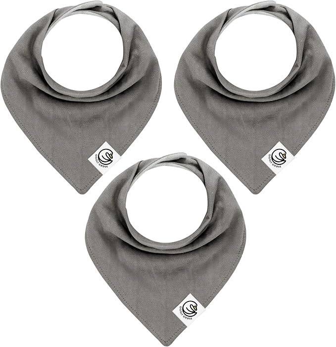 Premium Baby Bibs – 3 Pack for Boys & Girls | Natural Cotton, Super Absorbent Drool & Teething Bibs with Adjustable Snaps - Grey Bandana Bibs