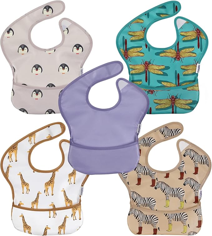 Soarwg Kids Baby Bibs, 5 Pack Waterproof Bibs for Unisex Boys Girls, Essential Must Have for Babies Eating, Feeding