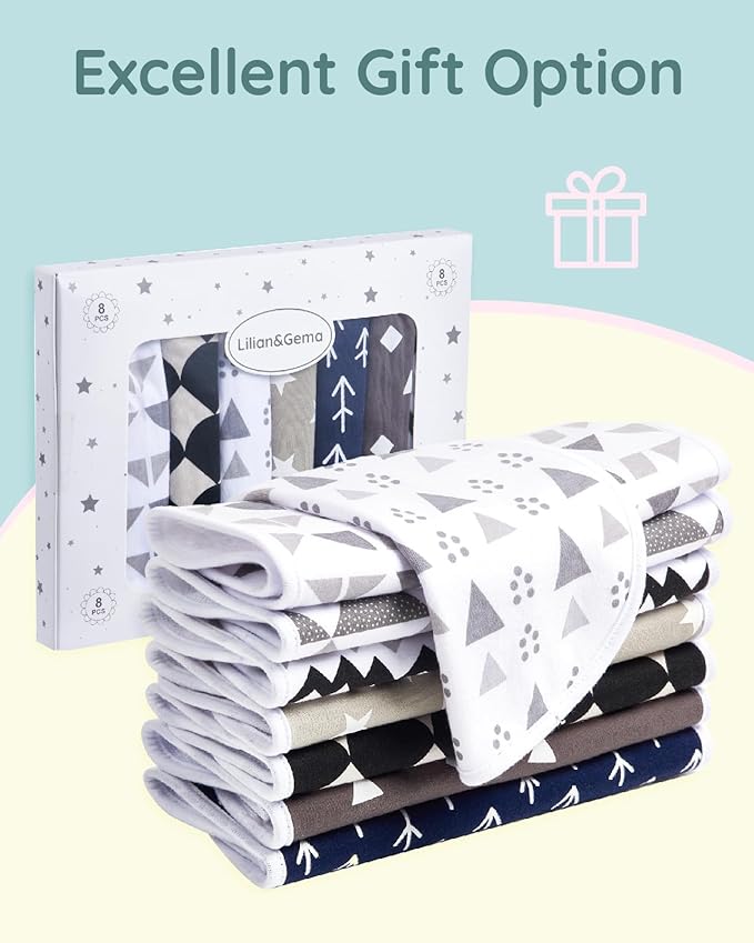 Lilian&Gema Baby Bibs 8 Pack Baby Drool Bibs for Unisex Boys Girls,Soft Cotton Bibs for Teething and Drooling Newborn