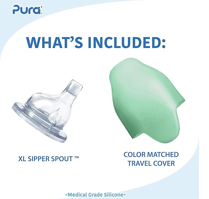 Pura Kiki 9oz/260ml Stainless Steel Insulated Sippy Bottle w/Sleeve, Plastic-Free, MadeSafe Certified, Medical-Grade Silicone Sipper Spout Fast Flow Rate for Kids, Toddlers, Babies & Infant – Moss