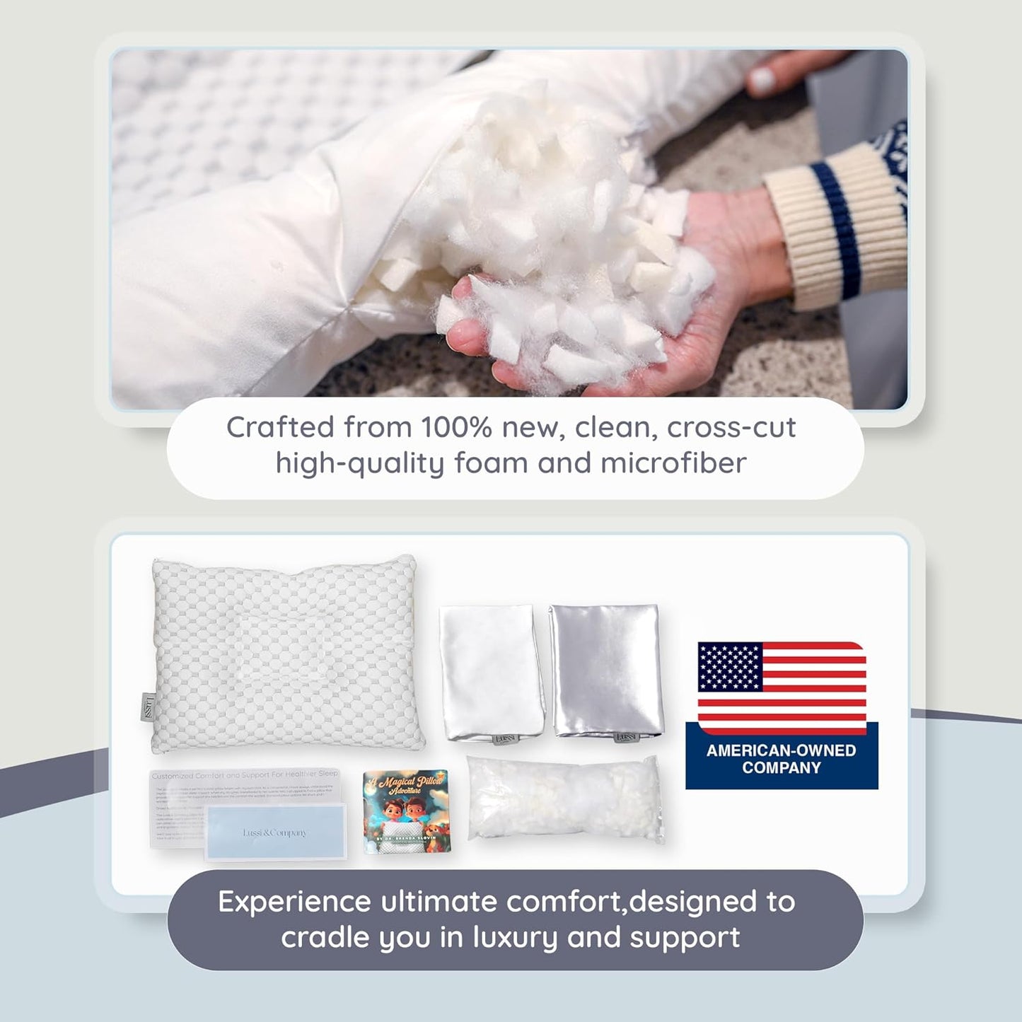 Lussi & Company Toddler Pillow 2 Year Old-13x19 Toddler Pillow - Pillow Protector-Toddler Pillows for Sleeping-Kids Pillow-Travel Pillows-Ergonomic Pillows for Kids-Patent Pending (Silver)