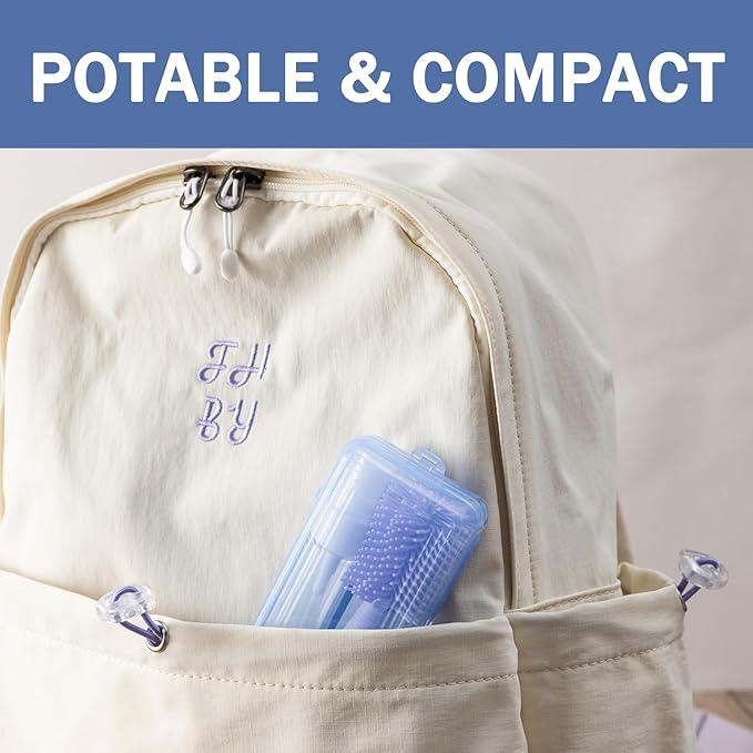 Travel Bottle Brush, 6-in-1 Portable Travel Bottle Cleaner Kit with Small Bottle Brush Built in Drying Rack, Nipple Brush, Straw Brush, Soap Dispenser, for Baby Bottles Under 8 OZ, BPA-Free(Purple)