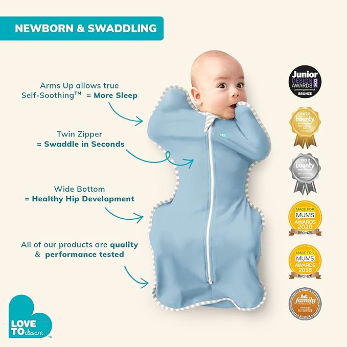 Love to Dream Swaddle UP, Baby Sleep Sack, Self-Soothing Swaddles for Newborns, Get Longer Sleep, Snug Fit Helps Calm Startle Reflex, New Born Essentials for Baby, 1.0 TOG, 5-8.5 lbs, Dusty Blue
