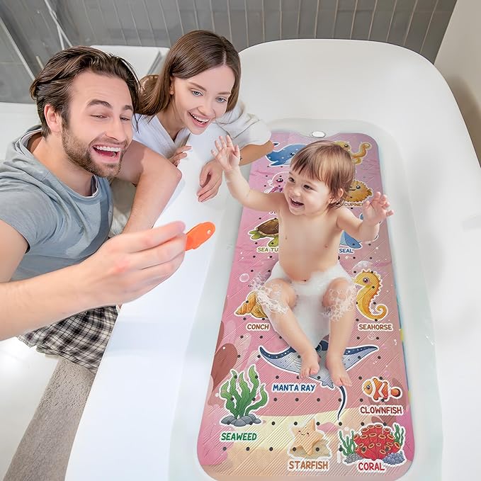XIYUNTE Baby Bath Mat for Tub Non Slip Kids Bath Mat - 40"x16" Extra Long Bathtub Mat Non Slip Kids, Eco-Friendly Toddler Bath Mats with Suction Cups for Secure Grip, Easy to Clean & Easy Drying