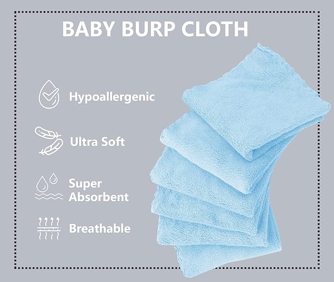 8 Pack Large Burp Cloths for Baby - 20" by 10" Ultra Absorbent Burping Cloth, Hand Washcloths, Newborn Towel - Milk Spit Up Rags - Burpy Cloths for Unisex, Boy, Girl - Burp Cloths Set(Aquamarine)