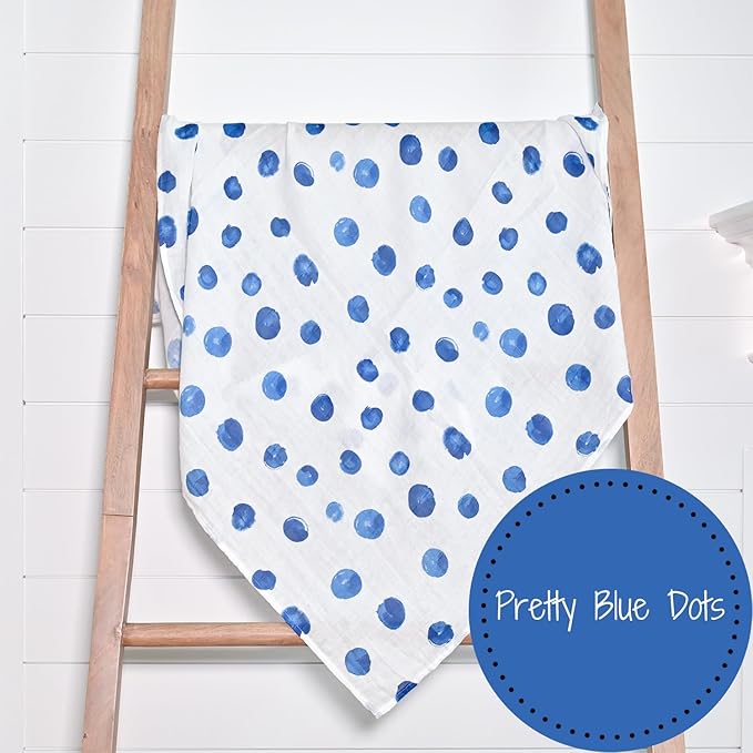 LollyBanks Swaddle Blanket - 100% Cotton Muslin Swaddle, 47 x 47 Inches, Neutral, Baby Essentials, Blue Dots Print