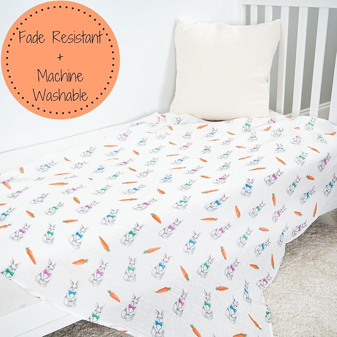 LollyBanks Swaddle Blanket, 100% Cotton Muslin Swaddle Blankets, Neutral Swaddle Blanket 47 x 47 Inches, Baby Blanket for Boys and Girls, Baby Essentials, Registry (Bunny Print)
