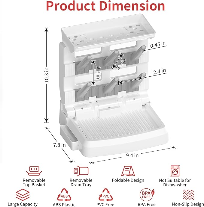 Baby Bottle Drying Rack for 6 Bottles, Vertical Cup Drying Holder, Space Saving Countertop Standing Bottle Dryer Rack for Baby Accessories & Pump Parts (Small White&Grey)