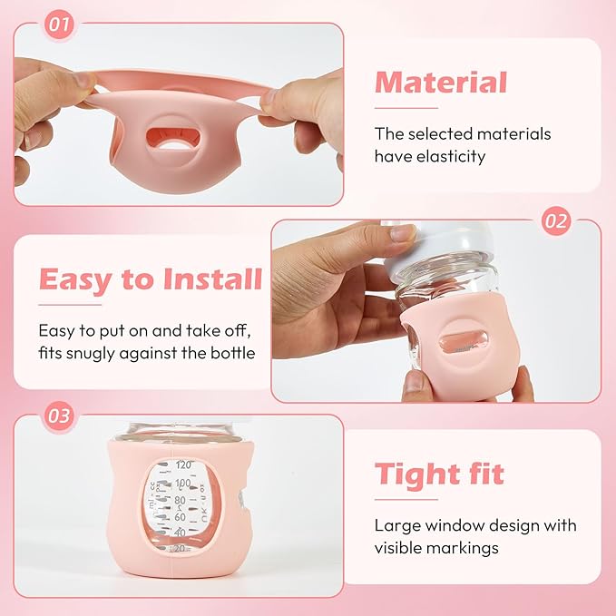 3 Pack Silicone Sleeves for Philips Avent Natural Glass Baby Bottles, Anti Breakage Baby Bottle Holder for Baby Girls, Compatible Philips Avent Glass Natural Baby Bottle, 4 oz