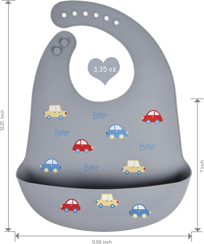 2 Pack Silicone Baby Bibs Adjustable Fit Waterproof Bib With Leak Proof Food Pouch Catcher for Eating Boys Girls