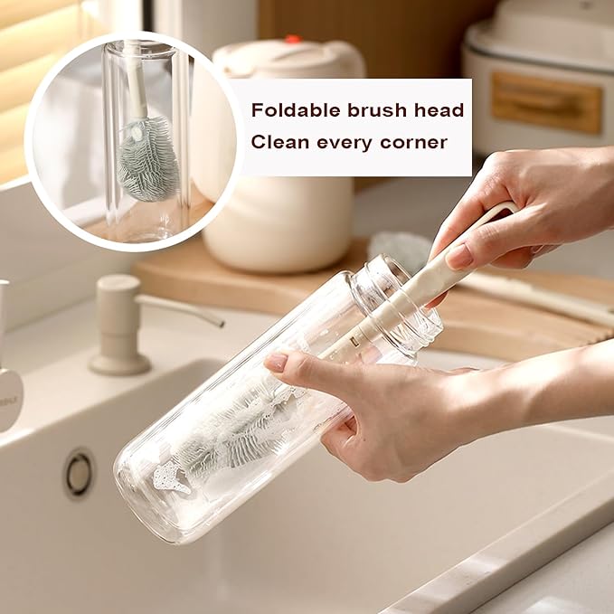 Bottle Brush Set Baby Bottle Cleaner Kit wtih Silicone Brush Nipples Brush Straw Brush Water Bottle Cleaning Tools for Breast Pumps Sippy Cup Glassware