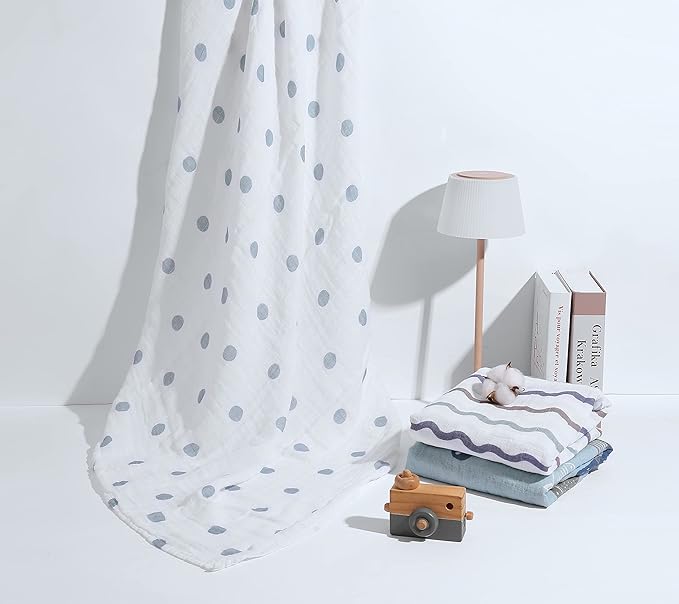 Muslin Baby Quilt 100% Cotton Newborn Blanket 47" X 47" 2 Layers Muslin Swaddle for Boy and Girl (Ocean Series)