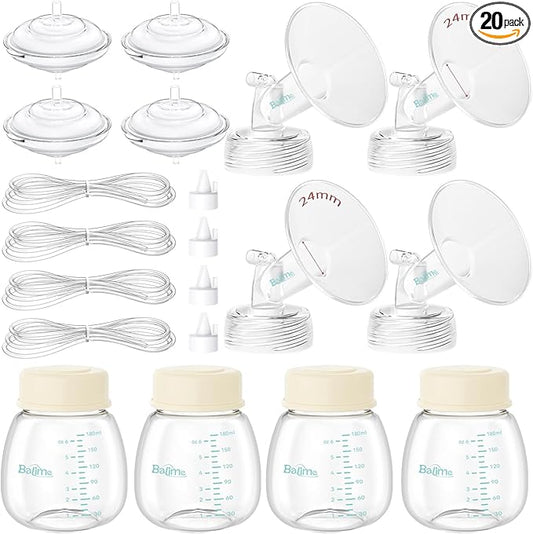 Breast Pump Parts Compatible with Spectra S1/S2/9 Plus, Not Original Accessories, 4 Set Replacements Include 24mm Flanges, Valves, Backflow Protectors (Duckbills Included), Tubings and Bottles