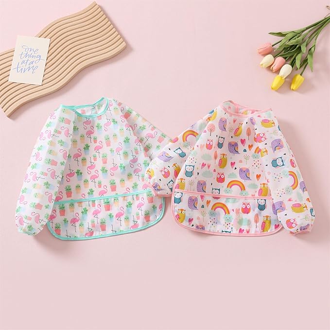 3 Pcs Waterproof Long Sleeves Baby Bibs Weaning Smock Bib 3-24 Months