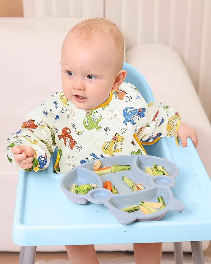 Lictin Long Sleeve Bibs 5 Pack - Baby Bibs, Waterproof Toddler Bibs, Baby Smock for Eating, Baby Bibs for Feeding Teething