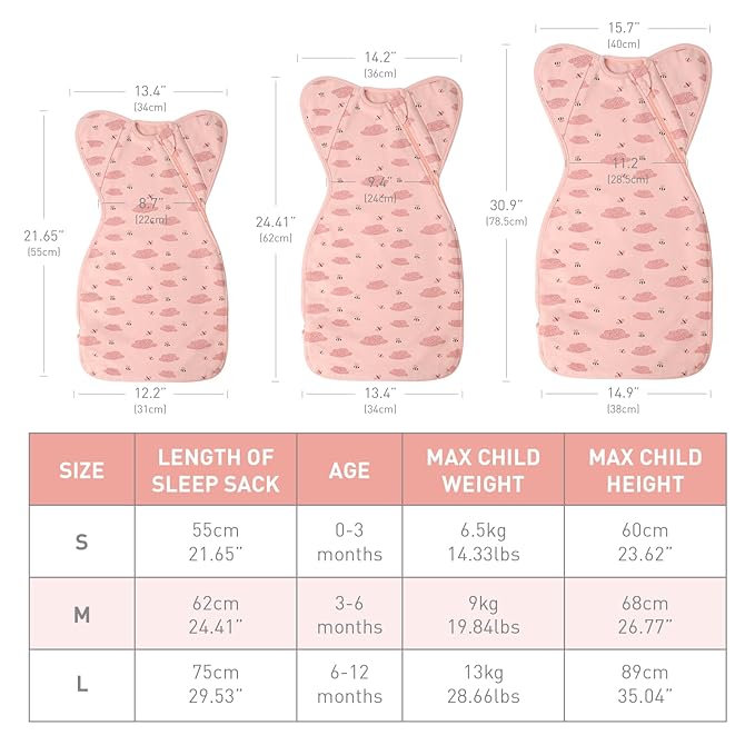 Premium Soft Cotton Swaddle Blanket Sleep Sack Arms Up 2 Packs 6-12 Months, Hands Up 3-Way Transitions to Arms-Free Wearable Sleeping Sack Bag for Babies Boys Girls Snug Fit Calms Startle Reflex