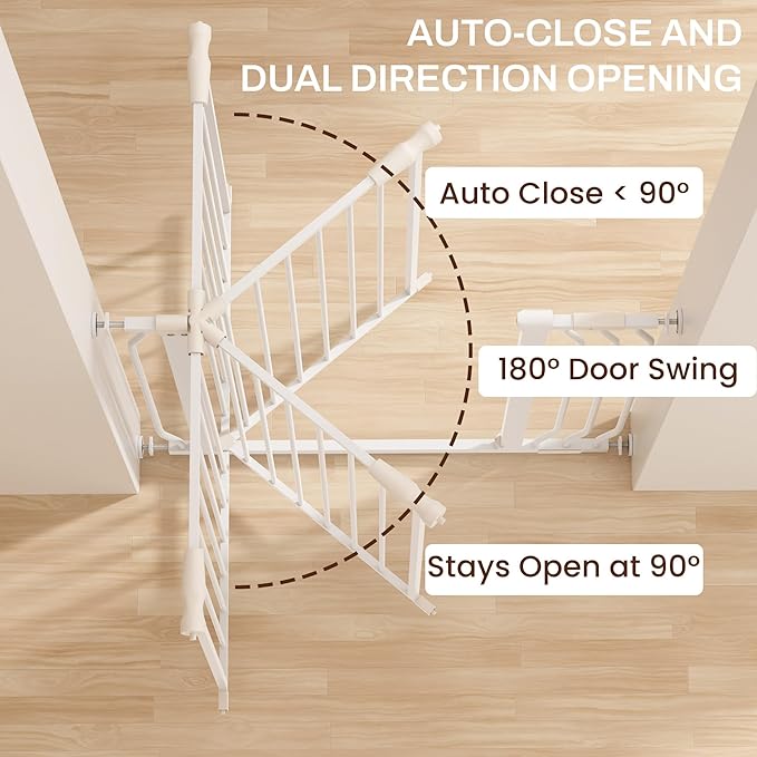 ELEVON Baby Gate for Stairs Doorways, Safety Pet Gate with Auto-Close/Hold-Open Features, Fits Openings 29.1” to 38.5”, 36” Tall, Easy Pressure Mounted Walk Through Baby Dog Gate, White